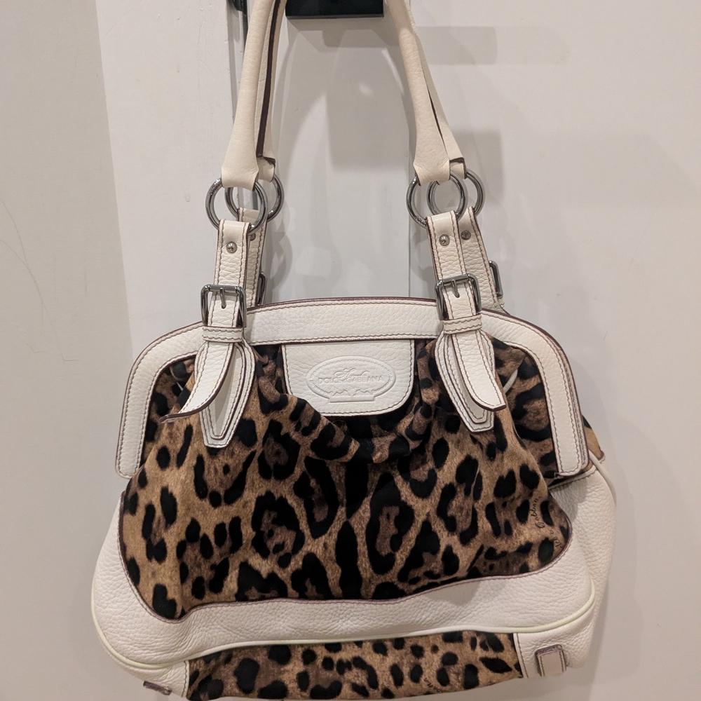 Dolce & Gabbana Animalier Shoulder Bag Leopard Print Canvas and Leather Large